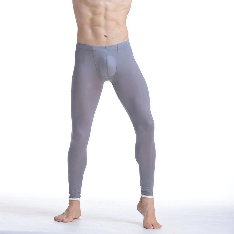 CLEVER-MENMODE Sheer Men's Ice Silk Long Johns Pants Elastic Underwear Thin Nightwear Translucent Pajamas Bottoms Thermal Pants