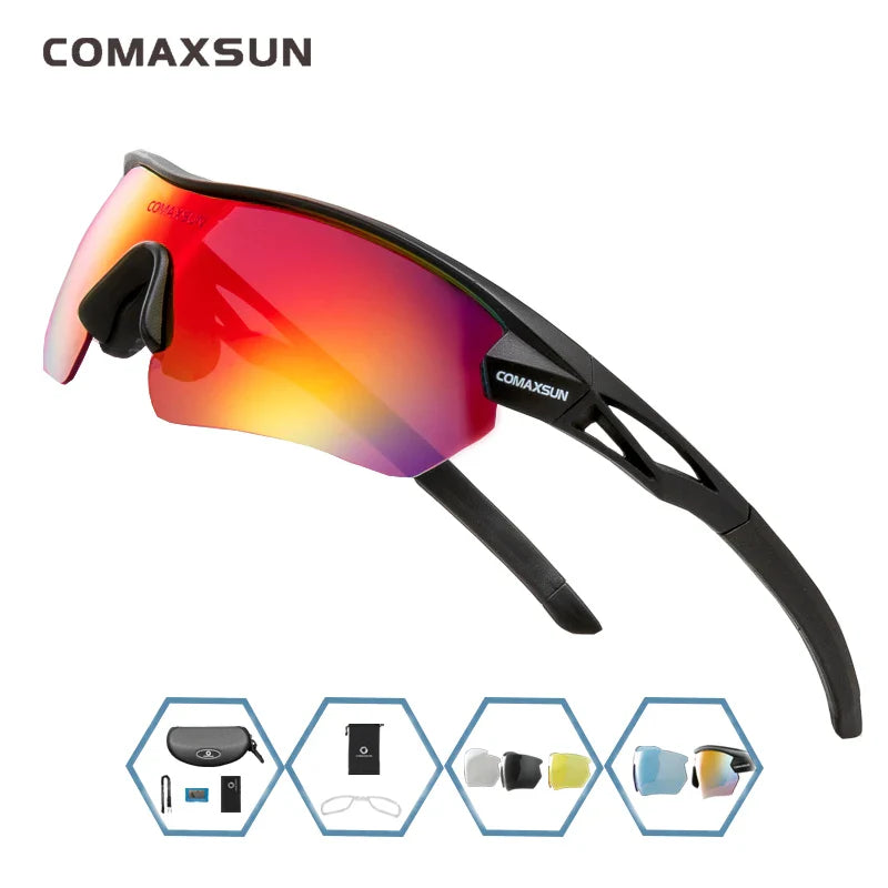 COMAXSUN Professional Polarized Cycling Glasses Bike Goggles Outdoor Sports Bicycle Sunglasses UV 400 With 5 Lens TR90 2 Style