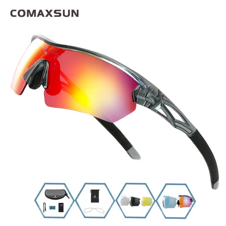 COMAXSUN Professional Polarized Cycling Glasses Bike Goggles Outdoor Sports Bicycle Sunglasses UV 400 With 5 Lens TR90 2 Style