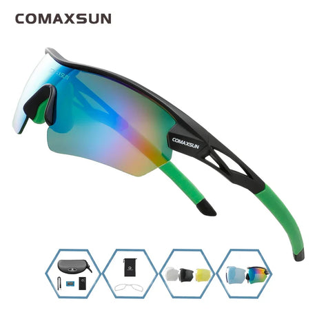 COMAXSUN Professional Polarized Cycling Glasses Bike Goggles Outdoor Sports Bicycle Sunglasses UV 400 With 5 Lens TR90 2 Style