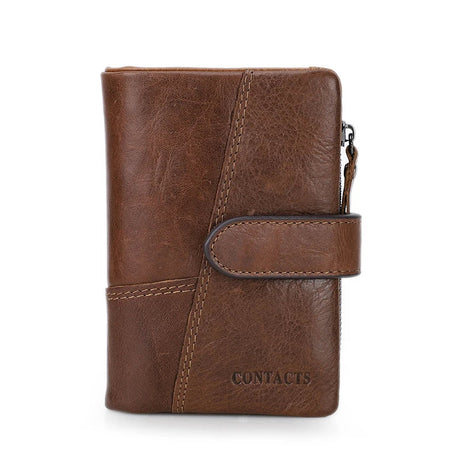 CONTACT'S Genuine Crazy Horse Cowhide Leather Men Wallets Fashion Purse With Card Holder Vintage Long Wallet Clutch Wrist Bag