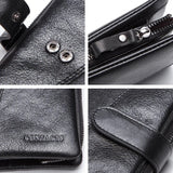 CONTACT'S Genuine Leather Men's Long Wallet With Phone Bag Zipper Coin Pocket Purse Male Clutch Wallets For Men Portfel Small