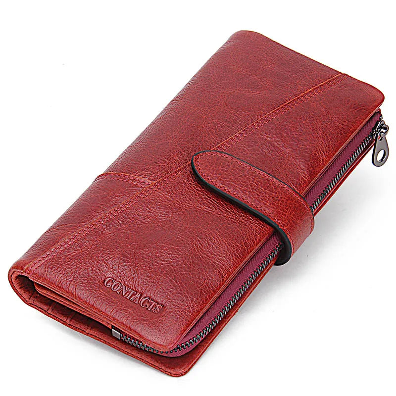 CONTACT'S Genuine Leather Men's Long Wallet With Phone Bag Zipper Coin Pocket Purse Male Clutch Wallets For Men Portfel Small