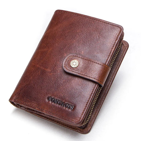 CONTACT'S Genuine Leather RFID Vintage Wallet Men With Coin Pocket Short Wallets Small Zipper Walet With Card Holders Man Purse