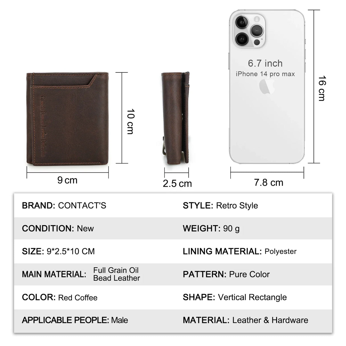 CONTACT'S Genuine Leather Retro Short Wallets for Men RFID Trifold Card Holders Zipper Coin Purses Money Clips Male Mini Wallets