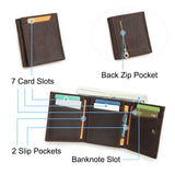 CONTACT'S Genuine Leather Retro Short Wallets for Men RFID Trifold Card Holders Zipper Coin Purses Money Clips Male Mini Wallets