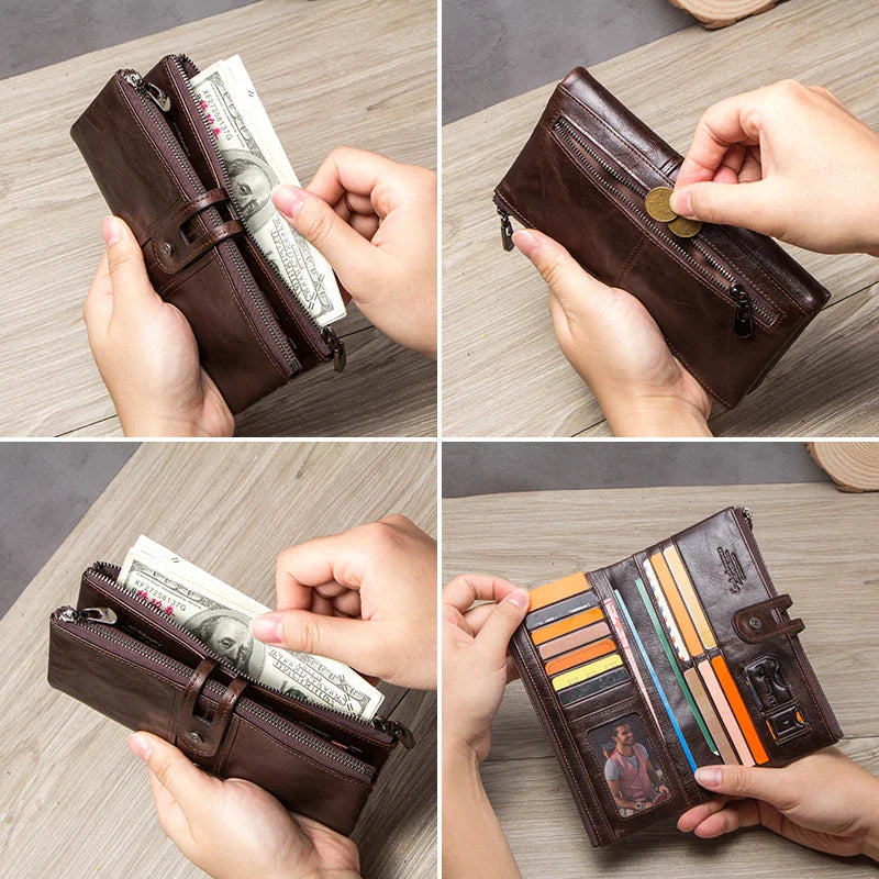 CONTACT'S Genuine Leather Wallets for Men Long Casual Bifold Men Clutch Wallet Card Holder Coin Purse Money Clip Women's Wallets