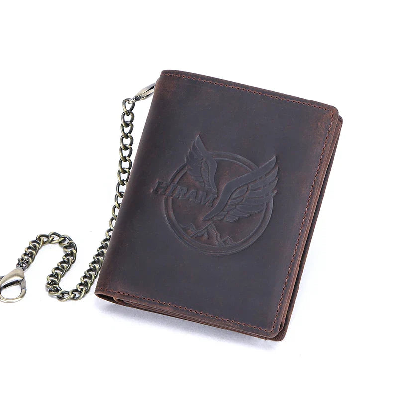 CONTACT'S Genuine Leather Wallets for Men Short Trifold Coin Purses Metal Chain RFID Card Holder Men Money Clip Men's Wallets