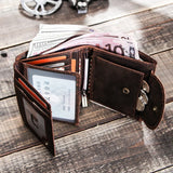 CONTACT'S Genuine Leather Wallets for Men Short Trifold Coin Purses Metal Chain RFID Card Holder Men Money Clip Men's Wallets