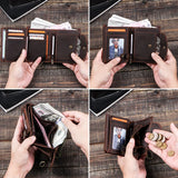 CONTACT'S Genuine Leather Wallets for Men Short Trifold Coin Purses Metal Chain RFID Card Holder Men Money Clip Men's Wallets