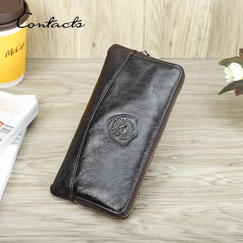 CONTACT'S Genuine Leather Wallets for Women Long Zipper Fashion Women's Purses Skull Pattern Card Holder Coin Pocket Female Bags