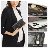 CONTACT'S Genuine Leather Wallets for Women Long Zipper Fashion Women's Purses Skull Pattern Card Holder Coin Pocket Female Bags