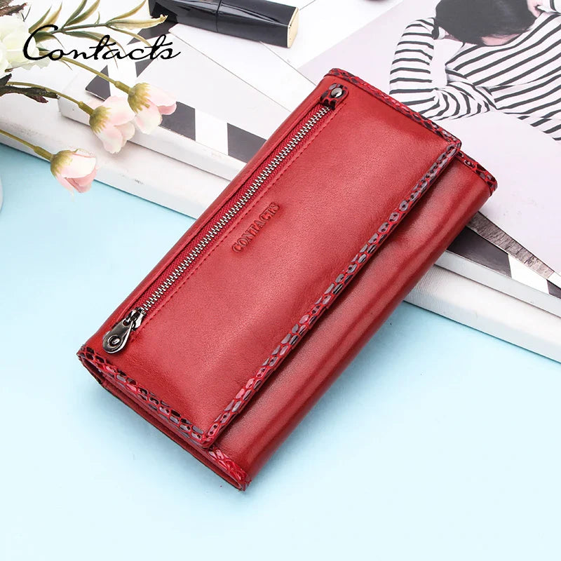 CONTACT'S Genuine Leather Women Wallet Long Fashion Purse Snake Pattern 2 Styles Big Capacity Phone Bag Coin Pocket Card Holder