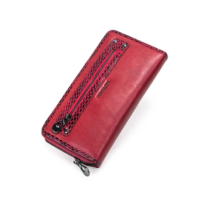 CONTACT'S Genuine Leather Women Wallet Long Fashion Purse Snake Pattern 2 Styles Big Capacity Phone Bag Coin Pocket Card Holder