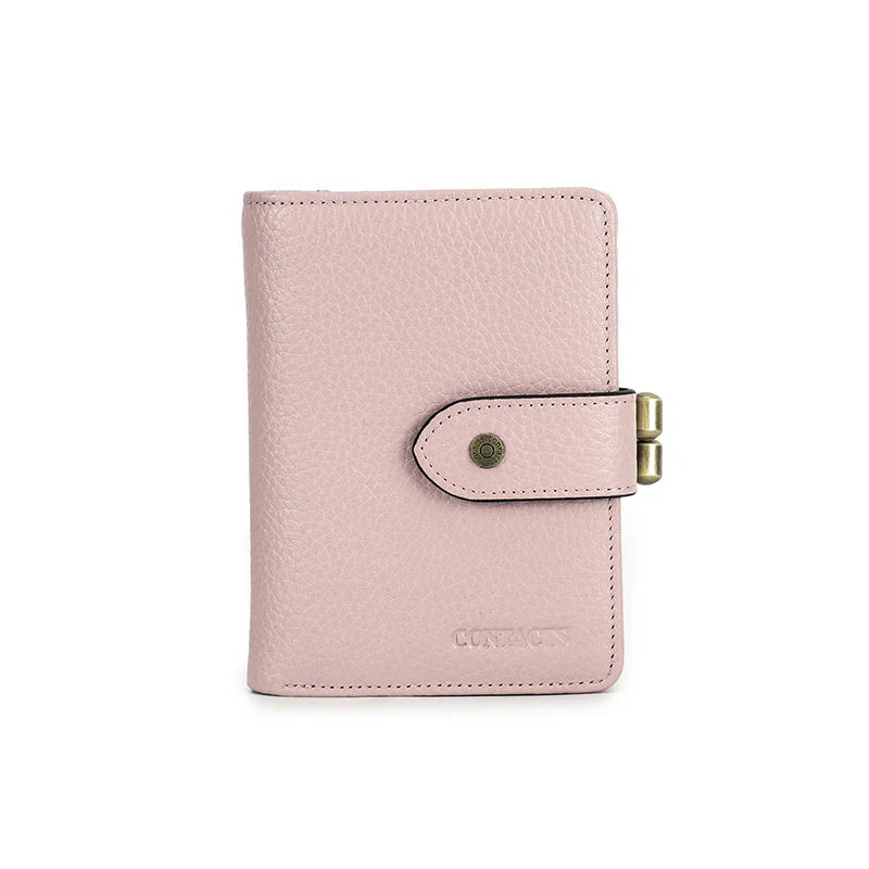 CONTACT'S Kiss Lock Wallets for Women RFID Genuine Leather Metal Frame Card Holders Coin Purses Luxury Designer Female Handbags