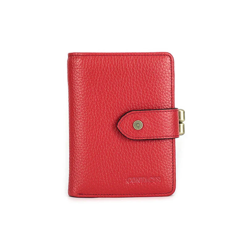 CONTACT'S Kiss Lock Wallets for Women RFID Genuine Leather Metal Frame Card Holders Coin Purses Luxury Designer Female Handbags