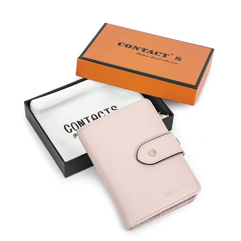 CONTACT'S Kiss Lock Wallets for Women RFID Genuine Leather Metal Frame Card Holders Coin Purses Luxury Designer Female Handbags