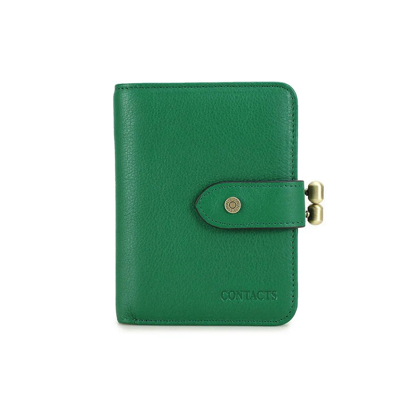 CONTACT'S Kiss Lock Wallets for Women RFID Genuine Leather Metal Frame Card Holders Coin Purses Luxury Designer Female Handbags