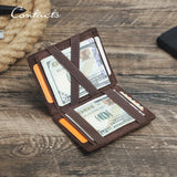 CONTACT'S Magic Wallets Genuine Leather Men Slim Wallets RFID Card Holders Money Clip Ultra Thin Small Mini Wallets for Men Gift