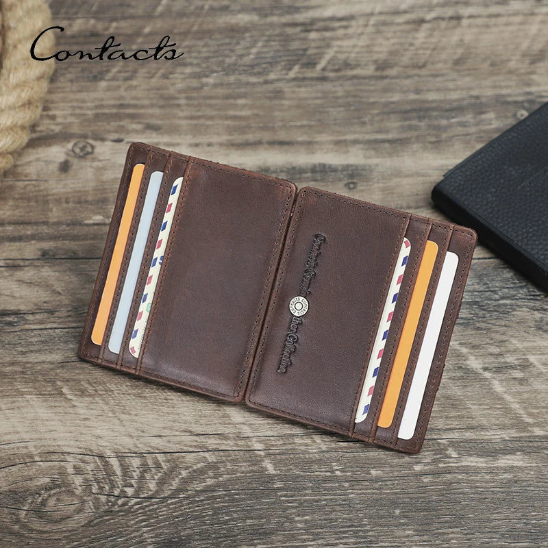 CONTACT'S Magic Wallets Genuine Leather Men Slim Wallets RFID Card Holders Money Clip Ultra Thin Small Mini Wallets for Men Gift