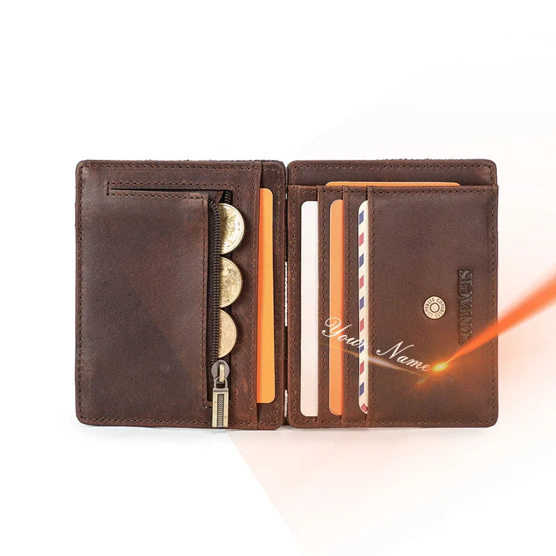 CONTACT'S Magic Wallets Genuine Leather Men Slim Wallets RFID Card Holders Money Clip Ultra Thin Small Mini Wallets for Men Gift