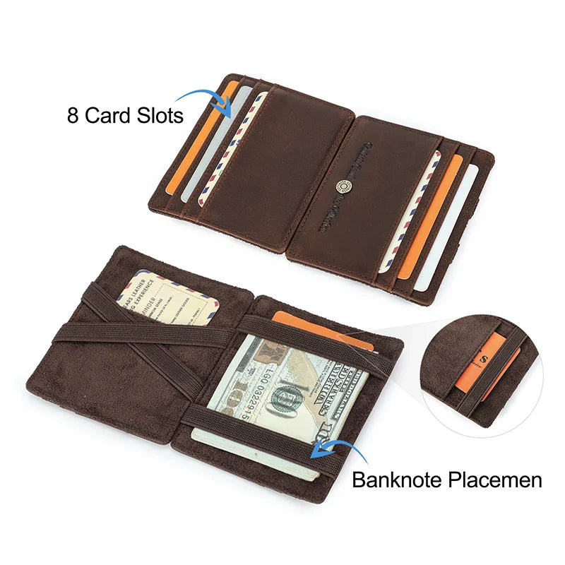 CONTACT'S Magic Wallets Genuine Leather Men Slim Wallets RFID Card Holders Money Clip Ultra Thin Small Mini Wallets for Men Gift