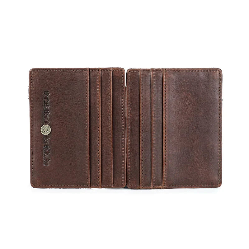 CONTACT'S Magic Wallets Genuine Leather Men Slim Wallets RFID Card Holders Money Clip Ultra Thin Small Mini Wallets for Men Gift