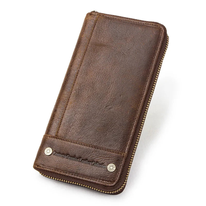 CONTACT'S RFID Men Wallet Genuine Leather Clutch Wallets Male Casual Long Purse with Phone Pocket Large Capacity Card Holder Bag