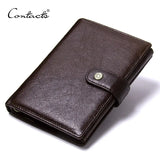 CONTACT'S Top Quality Genuine Cow Leather Wallet Men Hasp Design Short Purse With Passport Photo Holder For Male Clutch Wallets