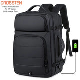 CROSSTEN 40L Large Capacity Expandable Backpacks USB Charging 17 inch Laptop Bags Waterproof Multifunctional Business Travel Bag