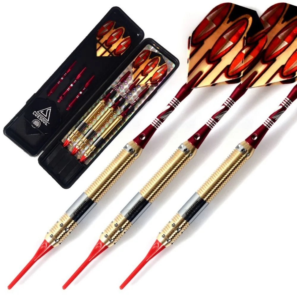 CUESOUL Soft Tip Darts Set with Golden 16g Dart Barrels Eye-Catched,Red  Aluminium Dart Shafts for Dardos Electronico