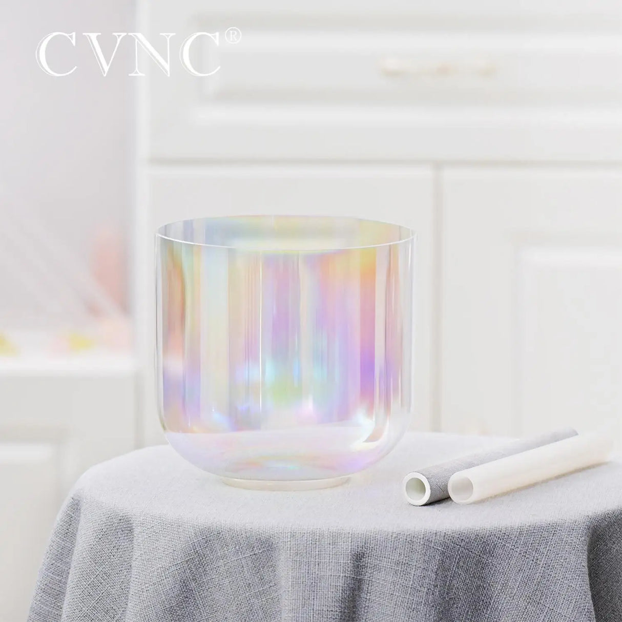 CVNC 6 Inch Natural Cosmic Light Alchemy Clear Quartz Crystal Singing Bowl for Sound Healing with Free Mallet and O-ring