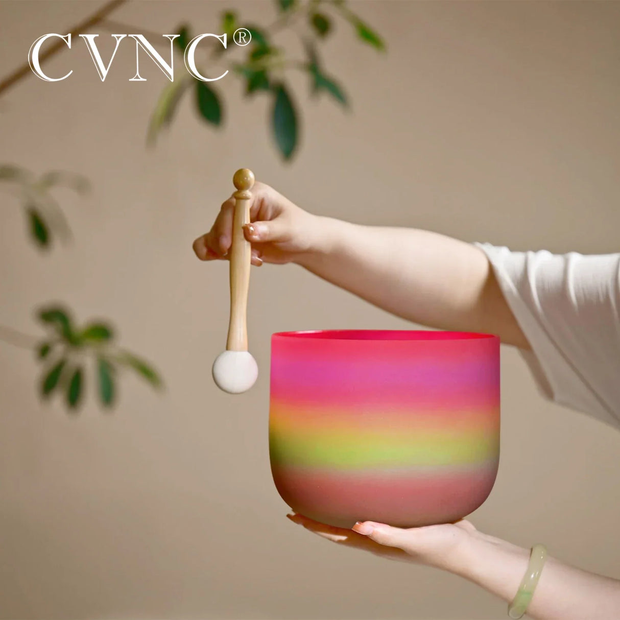 CVNC 8 Inch Candy Rainbow Colored Quartz Crystal Singing Bowl for Sound Healing with Free Mallet