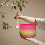 CVNC 8 Inch Candy Rainbow Colored Quartz Crystal Singing Bowl for Sound Healing with Free Mallet