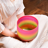 CVNC 8 Inch Candy Rainbow Colored Quartz Crystal Singing Bowl for Sound Healing with Free Mallet