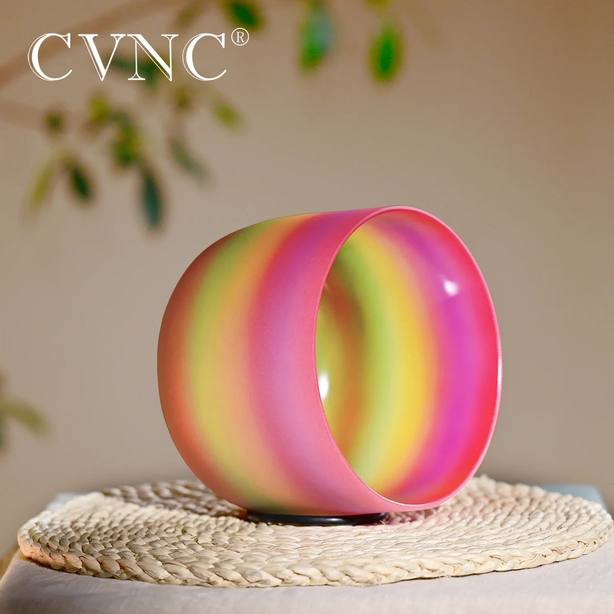 CVNC 8 Inch Candy Rainbow Colored Quartz Crystal Singing Bowl for Sound Healing with Free Mallet