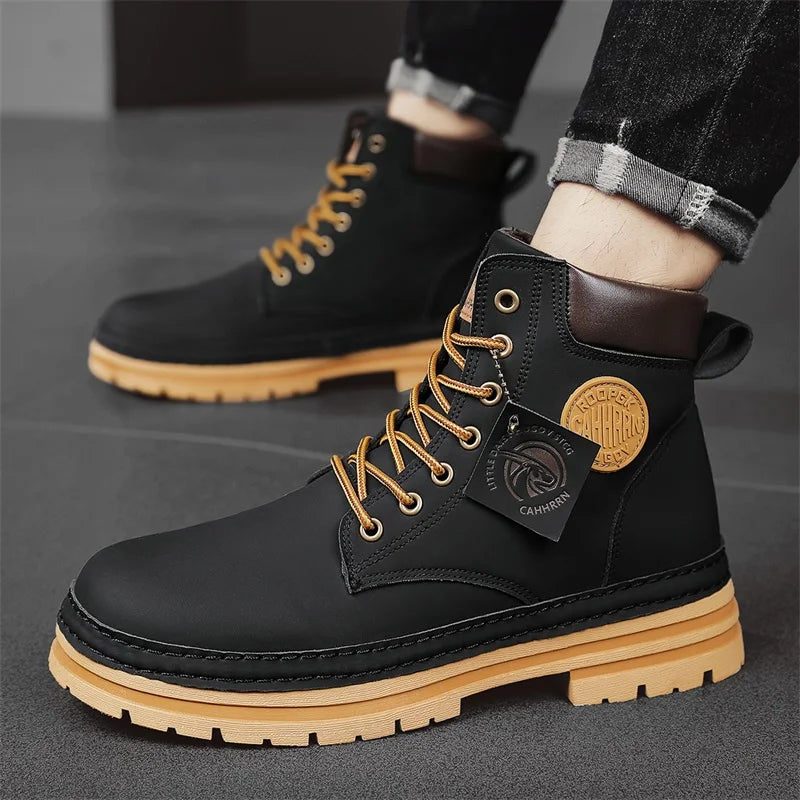 CYYTL Men Boots Winter Casual Shoes Designer Luxury Platform Cowboy Chelsea Tactical Military Work Safety Leather Ankle Sneakers