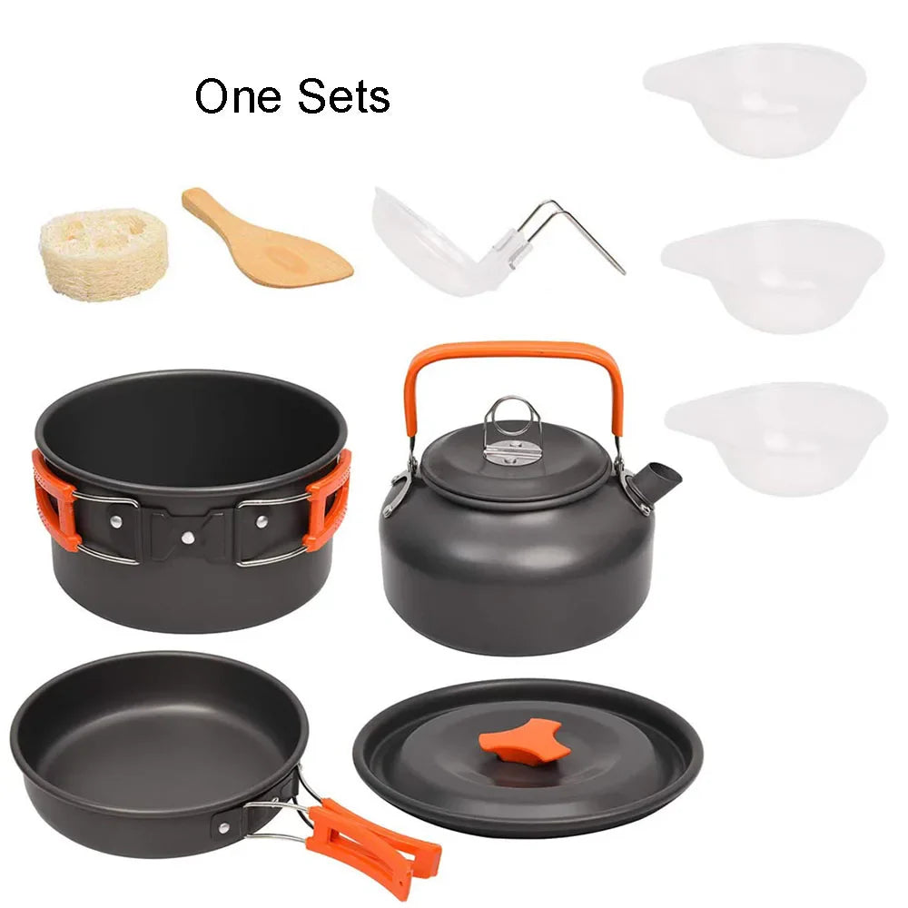 Camping Cookware Kit Outdoor Cooking Set Aluminum Equipment Outdoor Pot Travel Tableware Kitchen Hiking Picnic BBQ