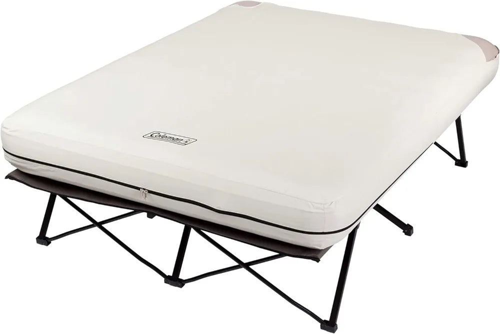 Camping Cot, Air Mattress, & Pump Combo, Folding Camp Cot & Air Bed with Side Table & Battery-Operated Pump,