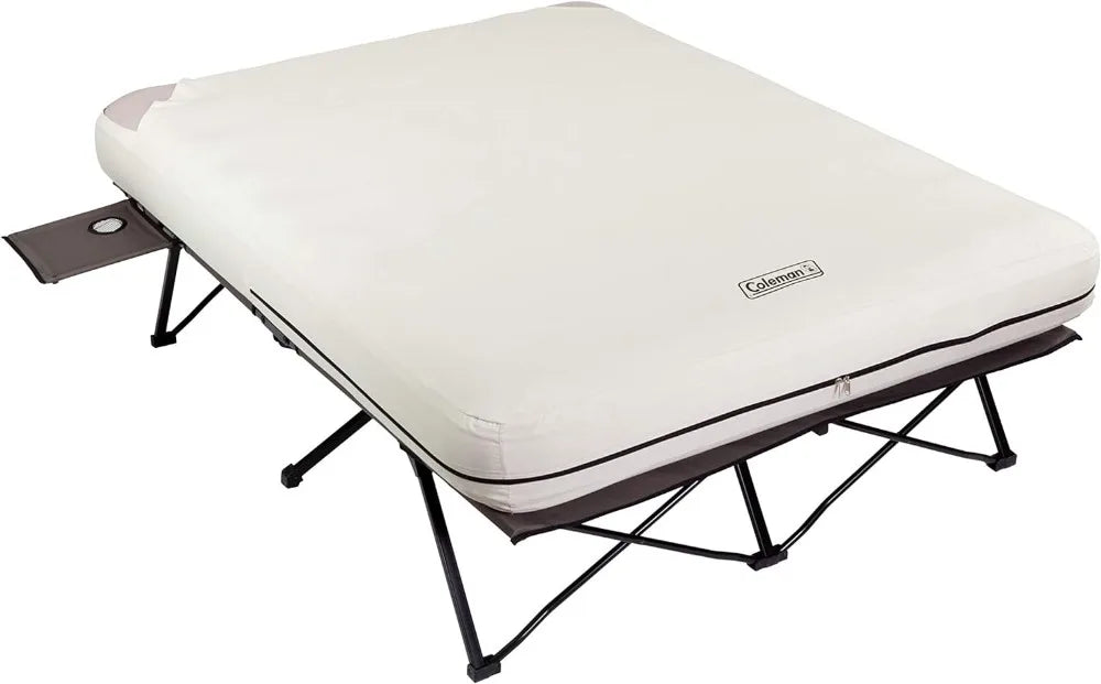 Camping Cot, Air Mattress, & Pump Combo, Folding Camp Cot & Air Bed with Side Table & Battery-Operated Pump,