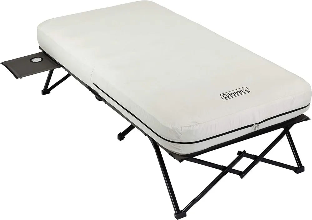 Camping Cot, Air Mattress, & Pump Combo, Folding Camp Cot & Air Bed with Side Table & Battery-Operated Pump,