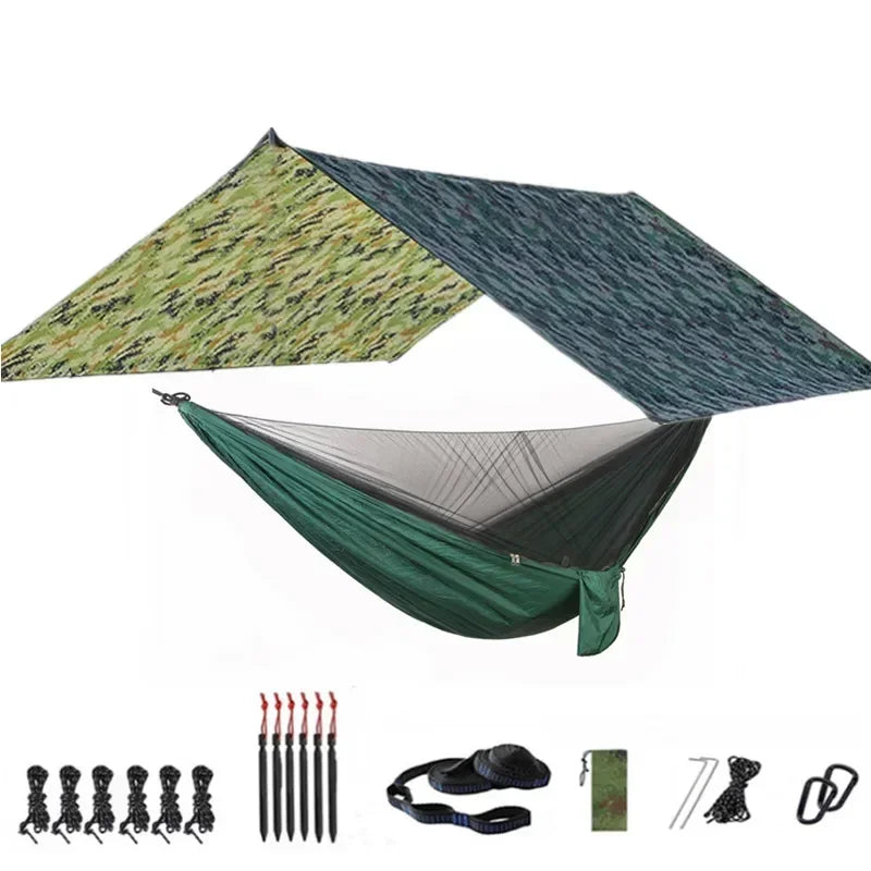 Camping Hammock with Bug Net and Rainfly Tarp,118x118in Portable Waterproof and UV Protection Hammock Tent for Indoor, Outdoor