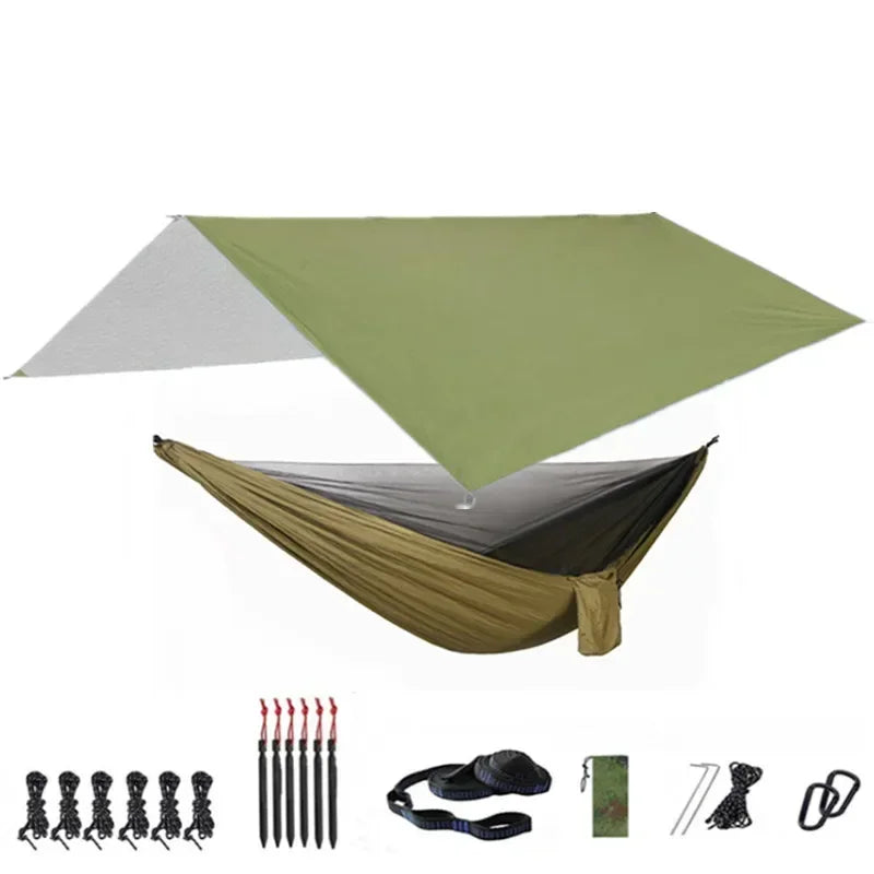 Camping Hammock with Bug Net and Rainfly Tarp,118x118in Portable Waterproof and UV Protection Hammock Tent for Indoor, Outdoor