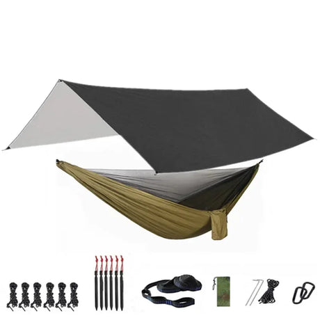 Camping Hammock with Bug Net and Rainfly Tarp,118x118in Portable Waterproof and UV Protection Hammock Tent for Indoor, Outdoor