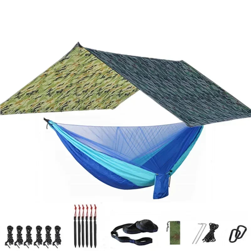 Camping Hammock with Bug Net and Rainfly Tarp,118x118in Portable Waterproof and UV Protection Hammock Tent for Indoor, Outdoor