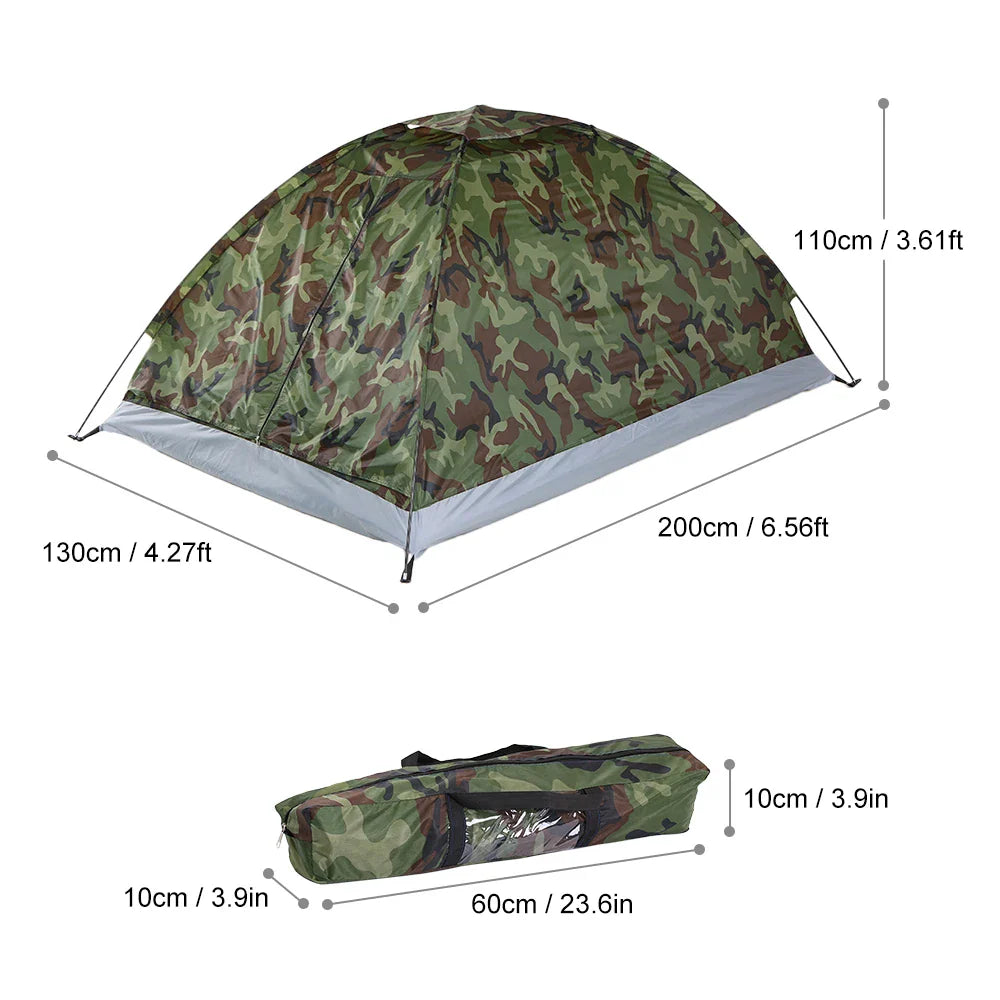 Camping Tent Waterproof Windproof UV Sunshade Canopy for 1/2 Person Single Layer Outdoor Portable Camouflage Tent Equipment