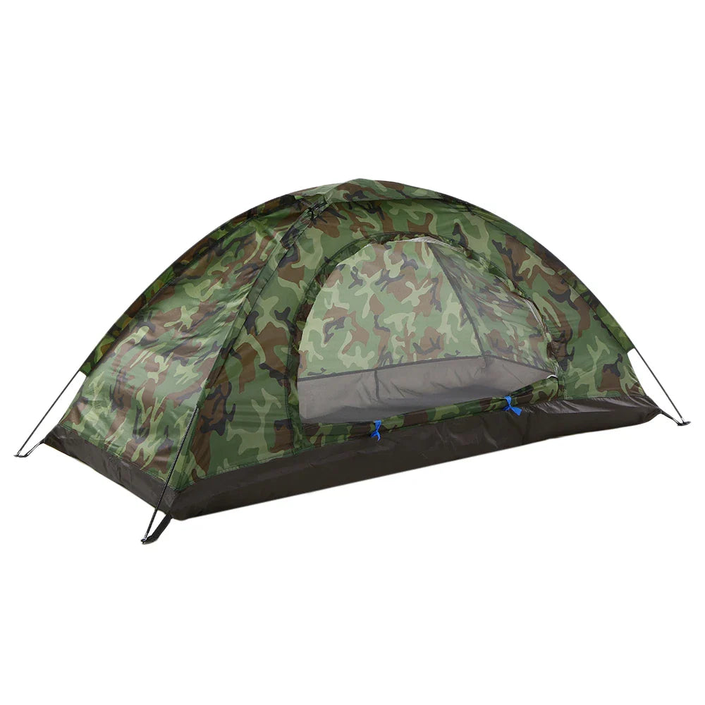 Camping Tent Waterproof Windproof UV Sunshade Canopy for 1/2 Person Single Layer Outdoor Portable Camouflage Tent Equipment