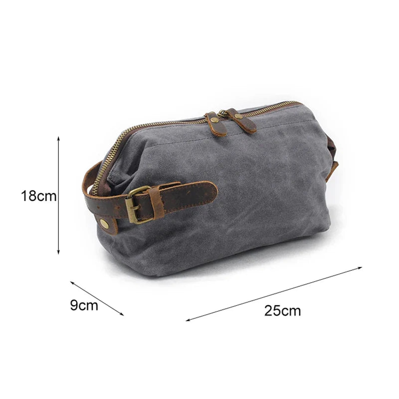 Canvas And Leather Men Toiletry Bag Water-resistant Dopp Kit For Travel Large Capacity Toiletries Bag Kit Functional Travel Bag