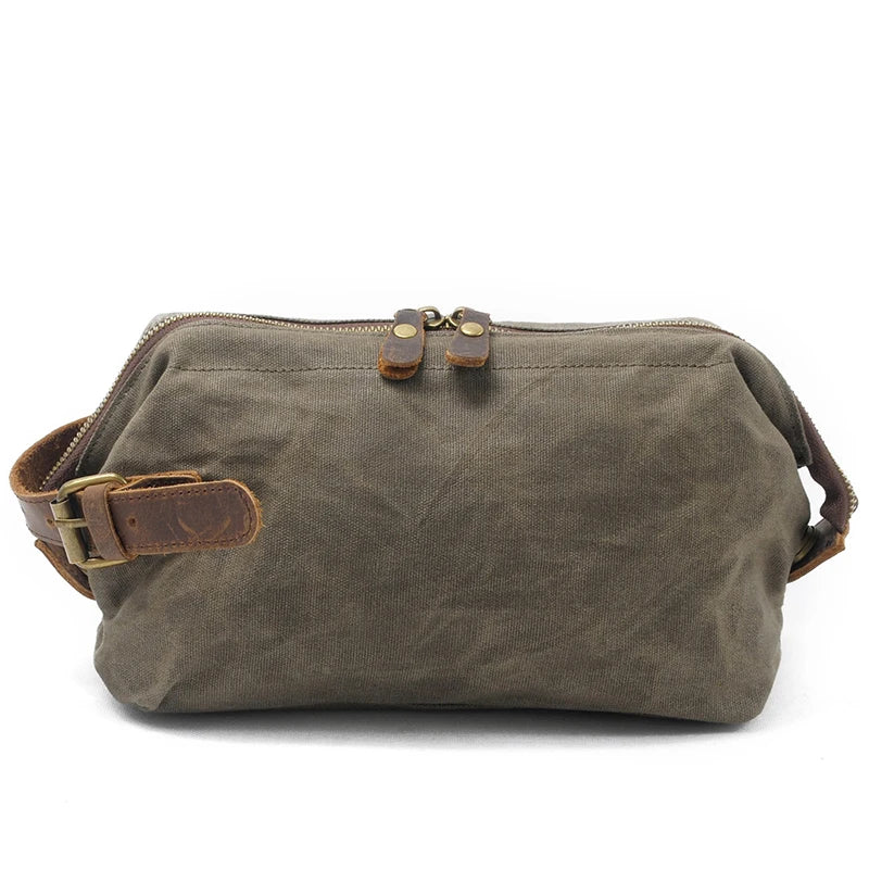 Canvas And Leather Men Toiletry Bag Water-resistant Dopp Kit For Travel Large Capacity Toiletries Bag Kit Functional Travel Bag