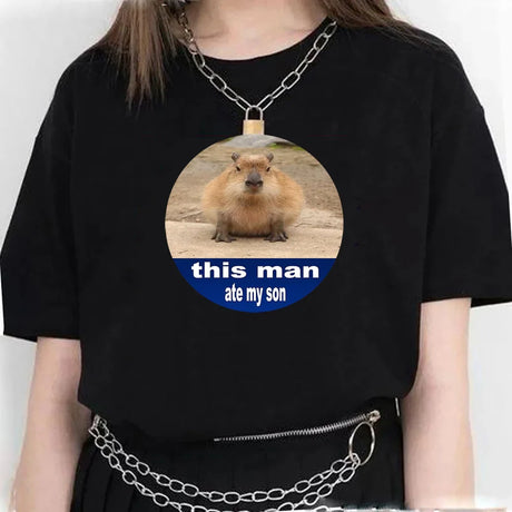 Capybara T Shirt Women Print Summer White Top Cotton T-shirt Graphic Tees Women Vintage Streetwear 90s Plus Size Tshirt Female